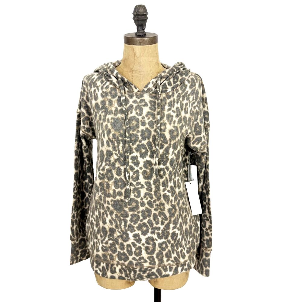 NINE BRITTON Stitch Fix Hoodie Sweater XS Animal Print Leopard Soft NWT B13